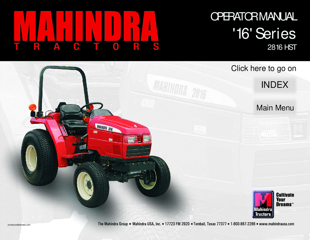 MAHINDRA 2816 TRACTOR 16 SERIES OPERATORS MANUAL