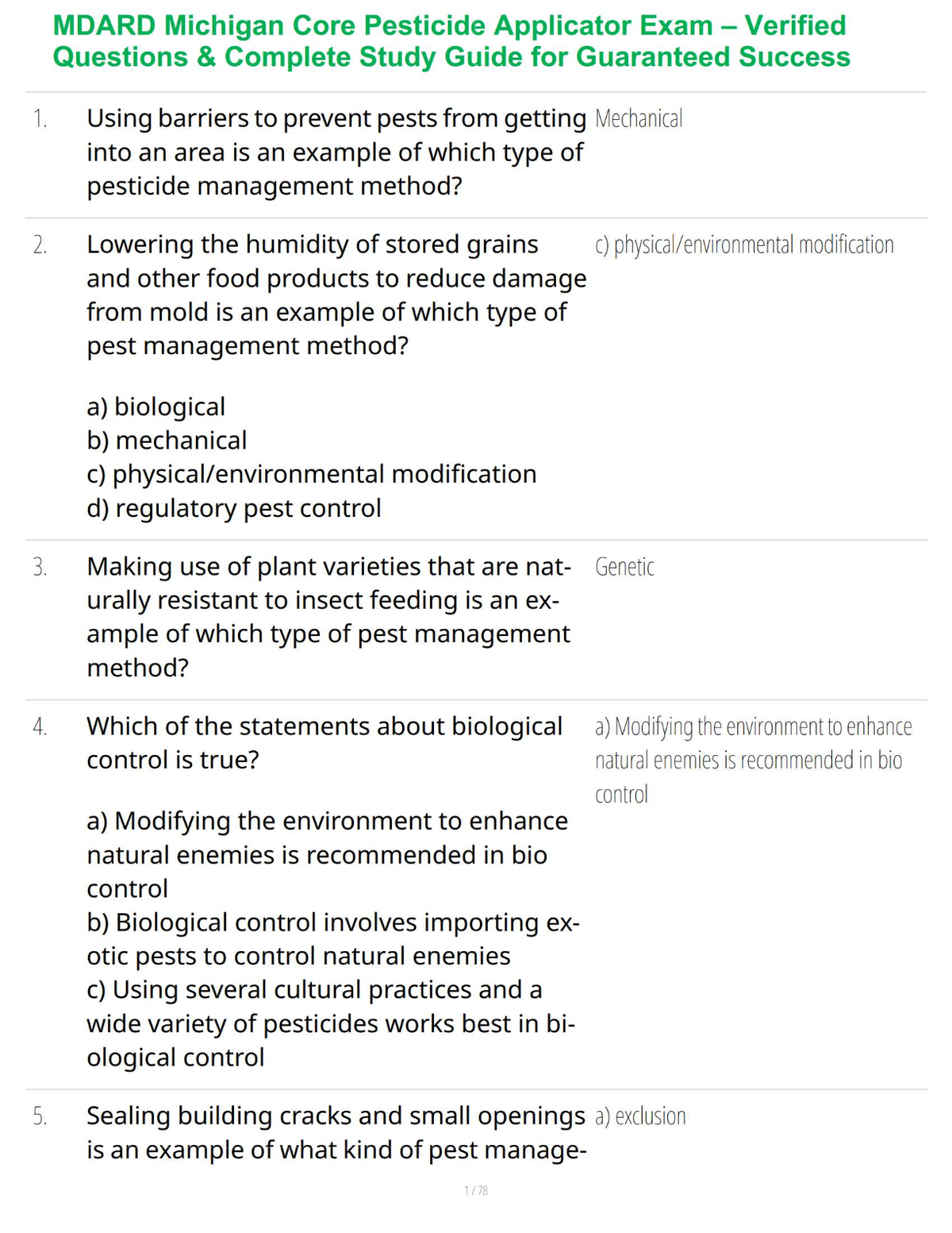 MDARD Commercial Pesticide Applicator Exam: Aquatic Pest Management – Verified Questions & Complete Study Guide for Guaranteed Success
