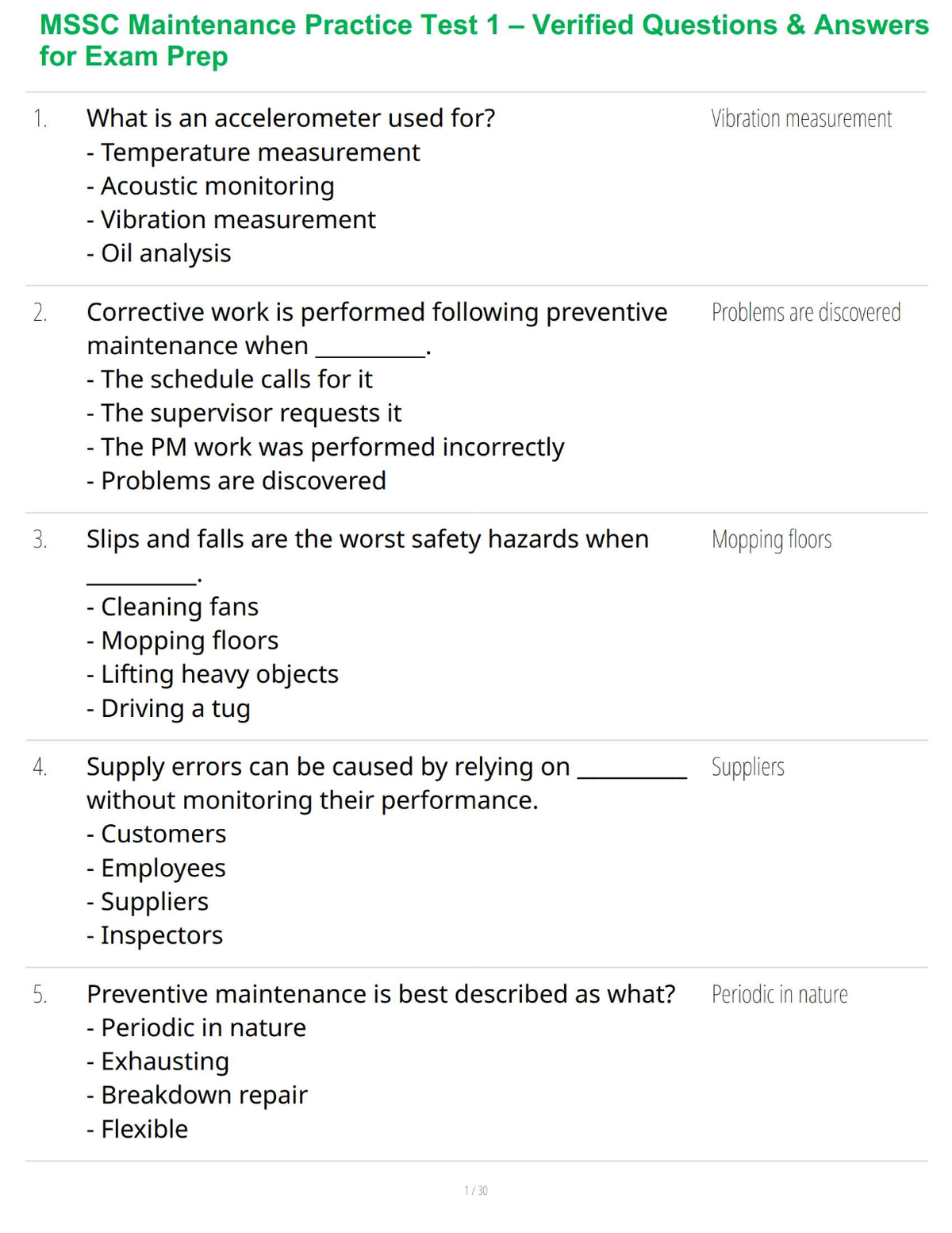 MSSC Maintenance Practice Test 1 – Verified Questions & Answers for Exam Prep