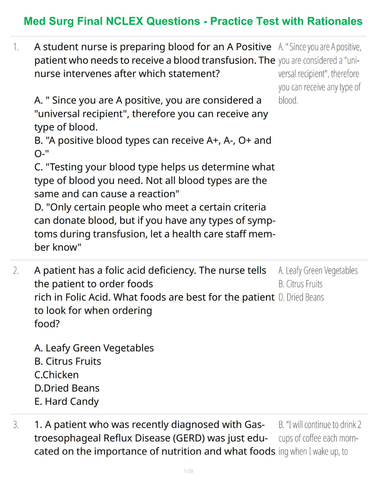 Med Surg Final NCLEX Questions - Practice Test with Rationales