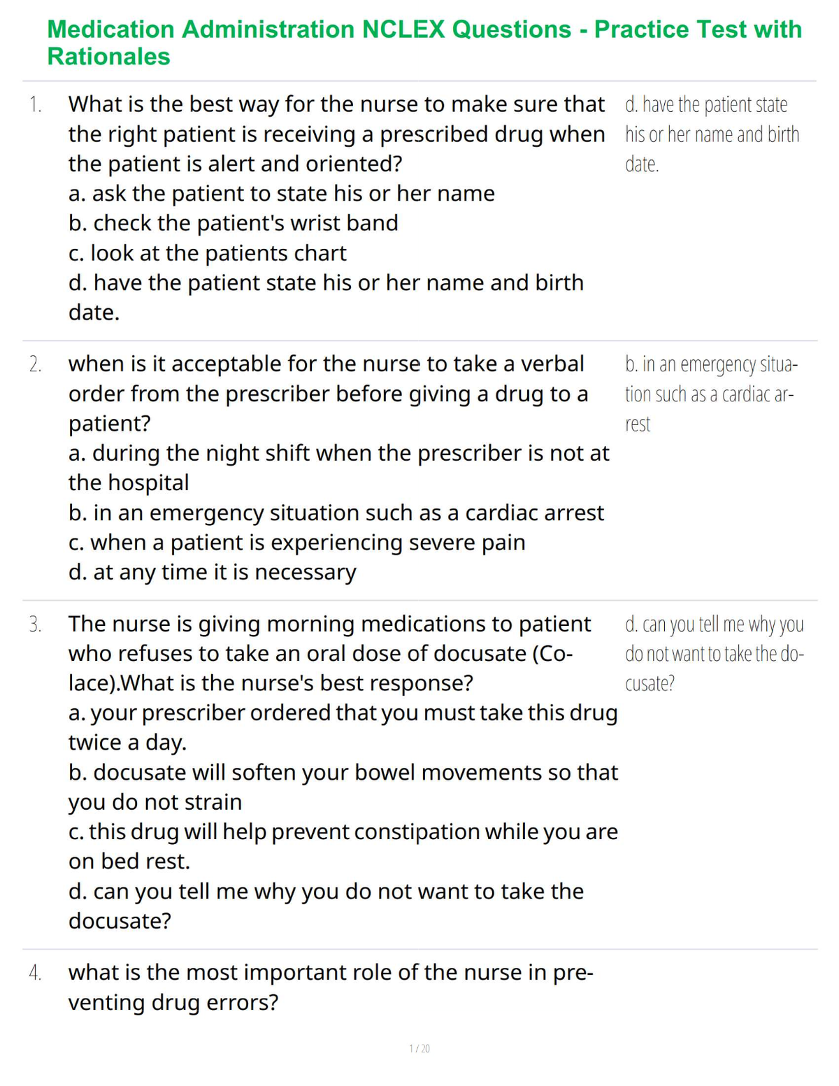 Medication Administration NCLEX Questions - Practice Test with Rationales