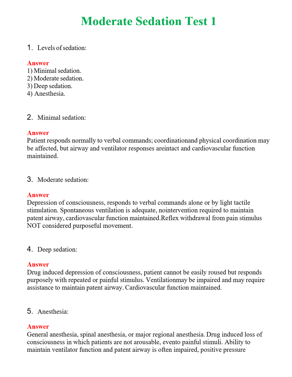 Moderate Sedation Test 1 Questions With Complete Grade A+ Answers