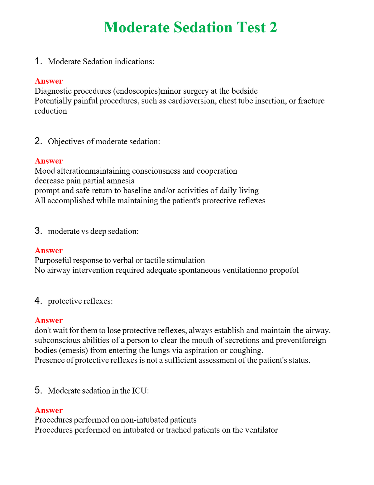 Moderate Sedation Test 2 Questions With Complete Grade A+ Answers