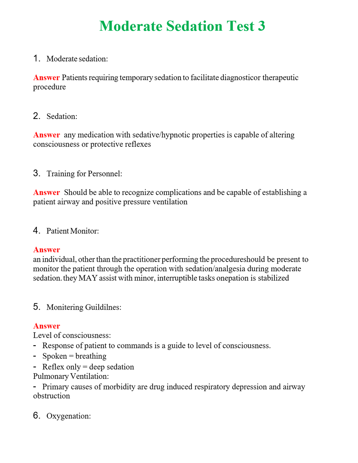 Moderate Sedation Test 3 Questions With Complete Grade A+ Answers