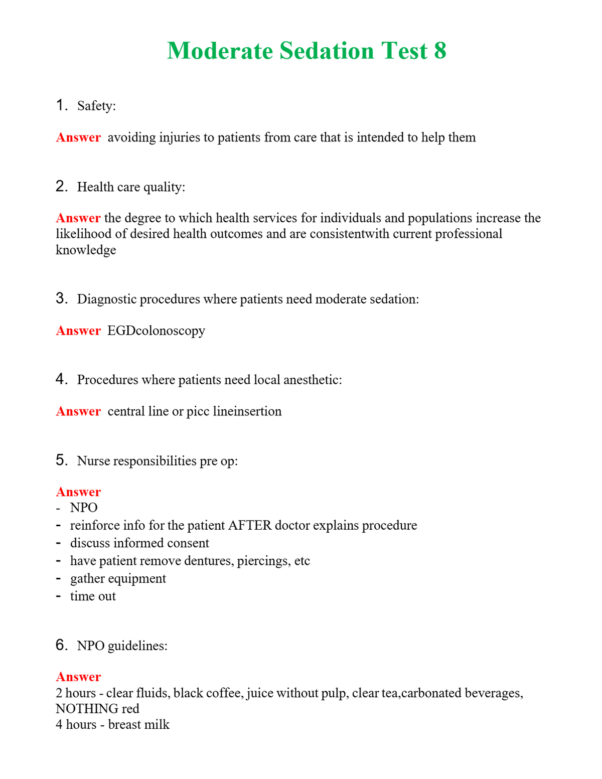 Moderate Sedation Test 8 Questions With Complete Grade A+ Answers