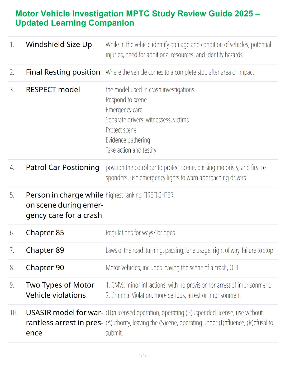 Motor Vehicle Investigation MPTC Study Review Guide 2025 – Updated Learning Companion
