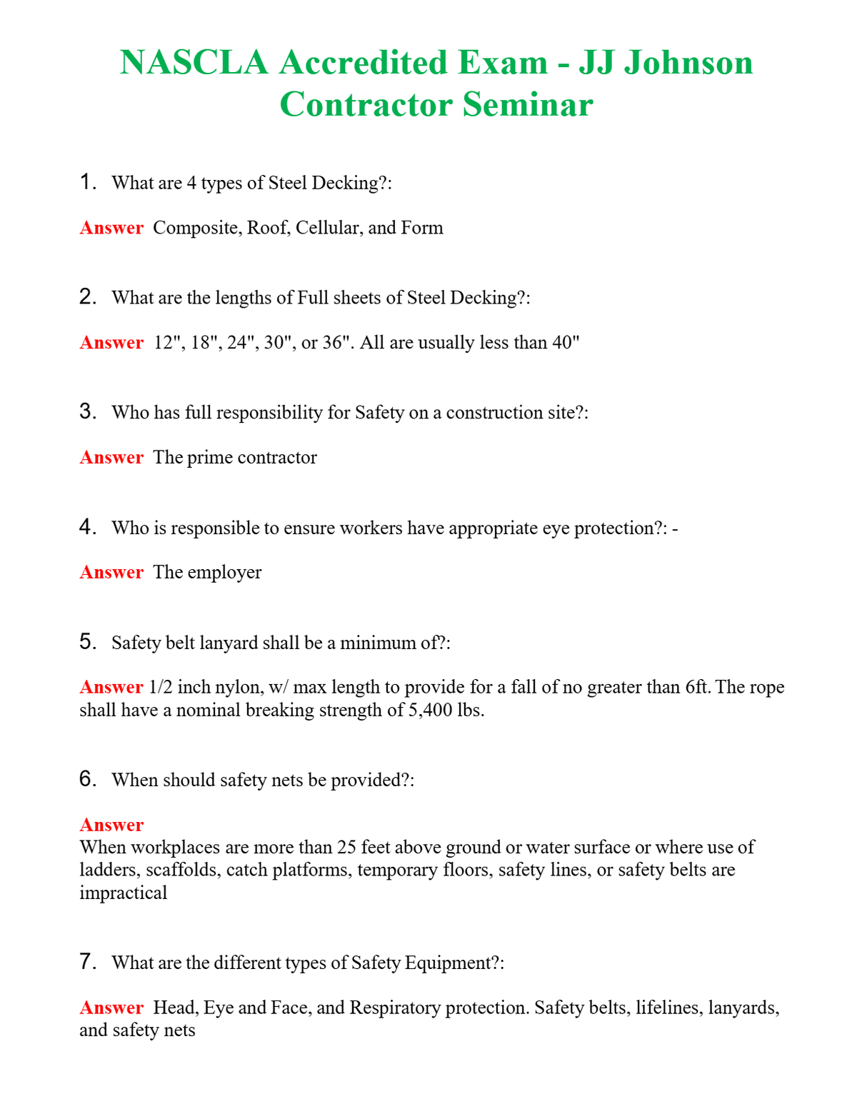 NASCLA Accredited Exam - JJ Johnson Contractor Seminar | Actual Questions and Verified Answers ( Included ) 100% Correct