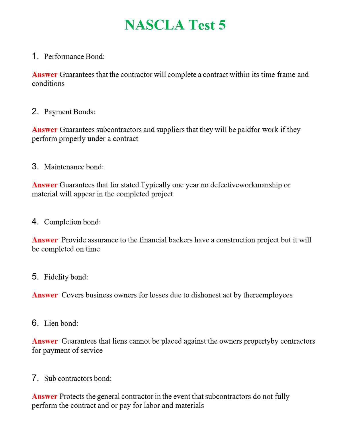 NASCLA Test 5 | Actual Questions and Verified Answers ( Included ) 100% Correct