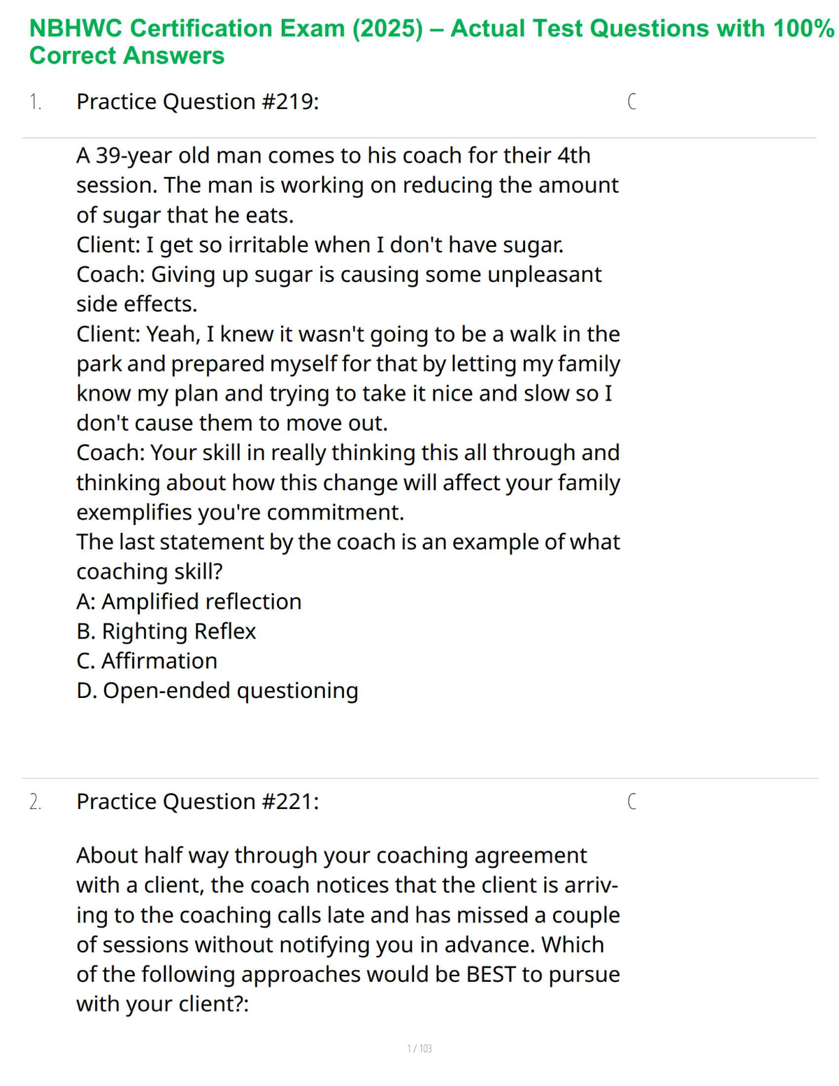 NBHWC Certification Exam (2025) – Actual Test Questions with 100% Correct Answers