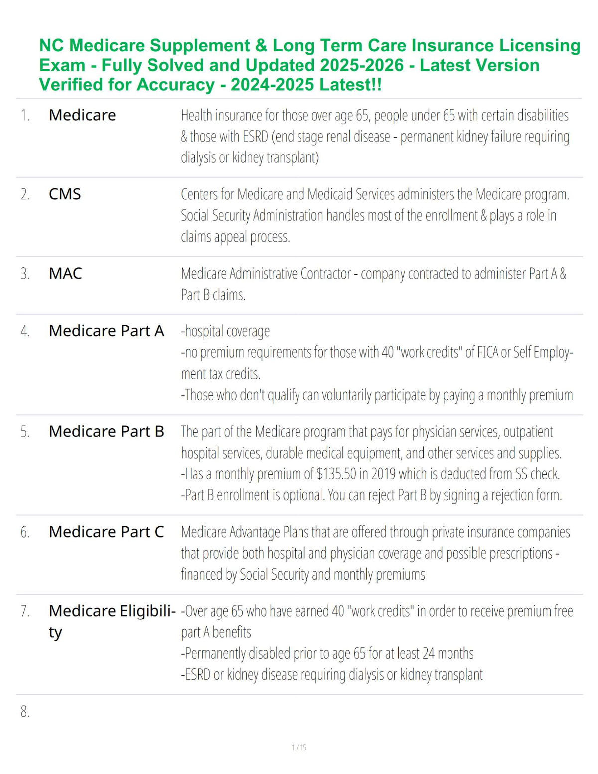 NC Medicare Supplement & Long Term Care Insurance Licensing Exam - Fully Solved and Updated 2025-2026 - Latest Version Verified for Accuracy - 2024-2025 Latest!!