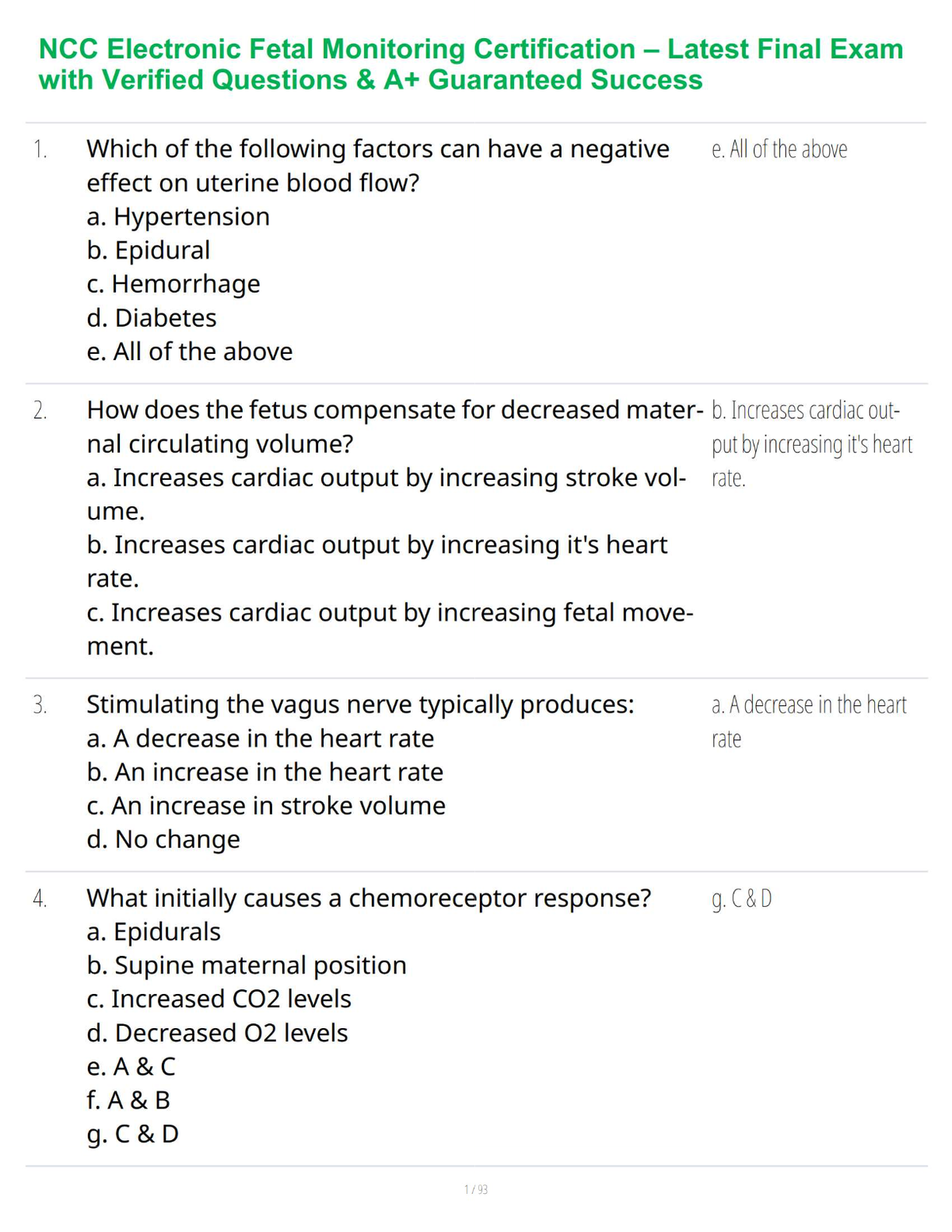 NCC Electronic Fetal Monitoring Certification – Latest Final Exam with Verified Questions & A+ Guaranteed Success