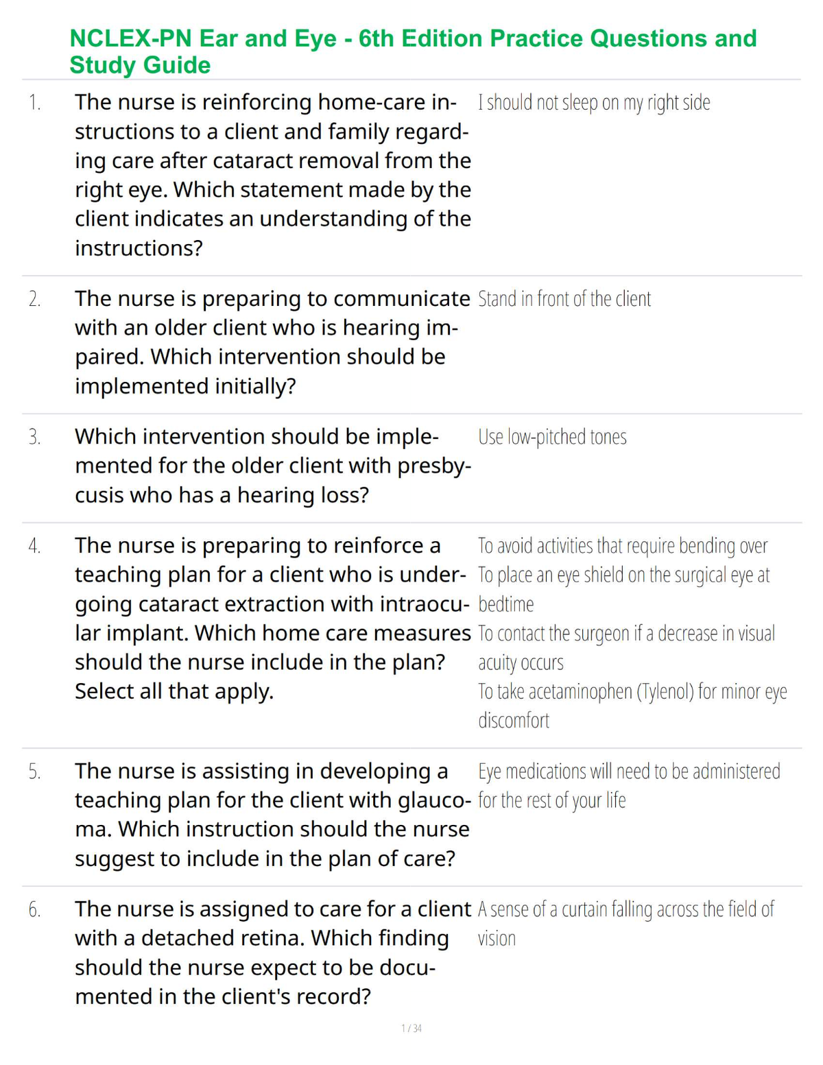 NCLEX-PN Ear and Eye - 6th Edition Practice Questions and Study Guide
