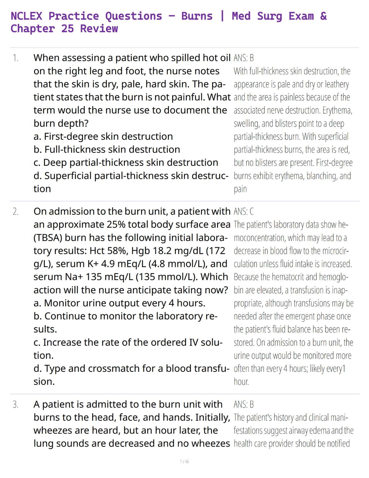 NCLEX Practice Questions – Burns | Med Surg Exam & Chapter 25 Review