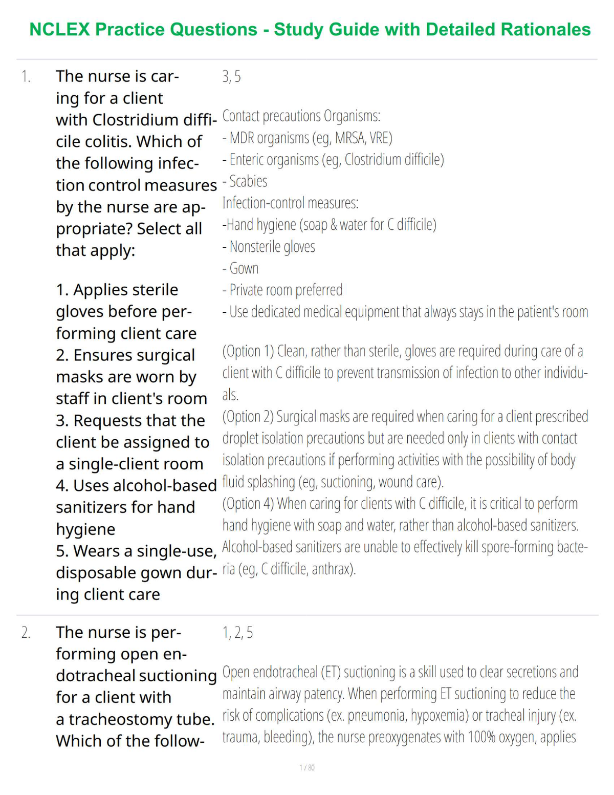 NCLEX Practice Questions - Study Guide with Detailed Rationales
