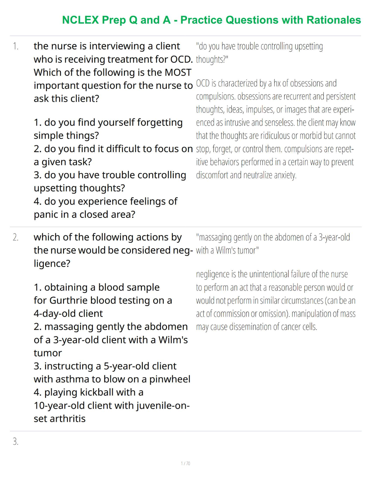 NCLEX Prep Q and A - Practice Questions with Rationales