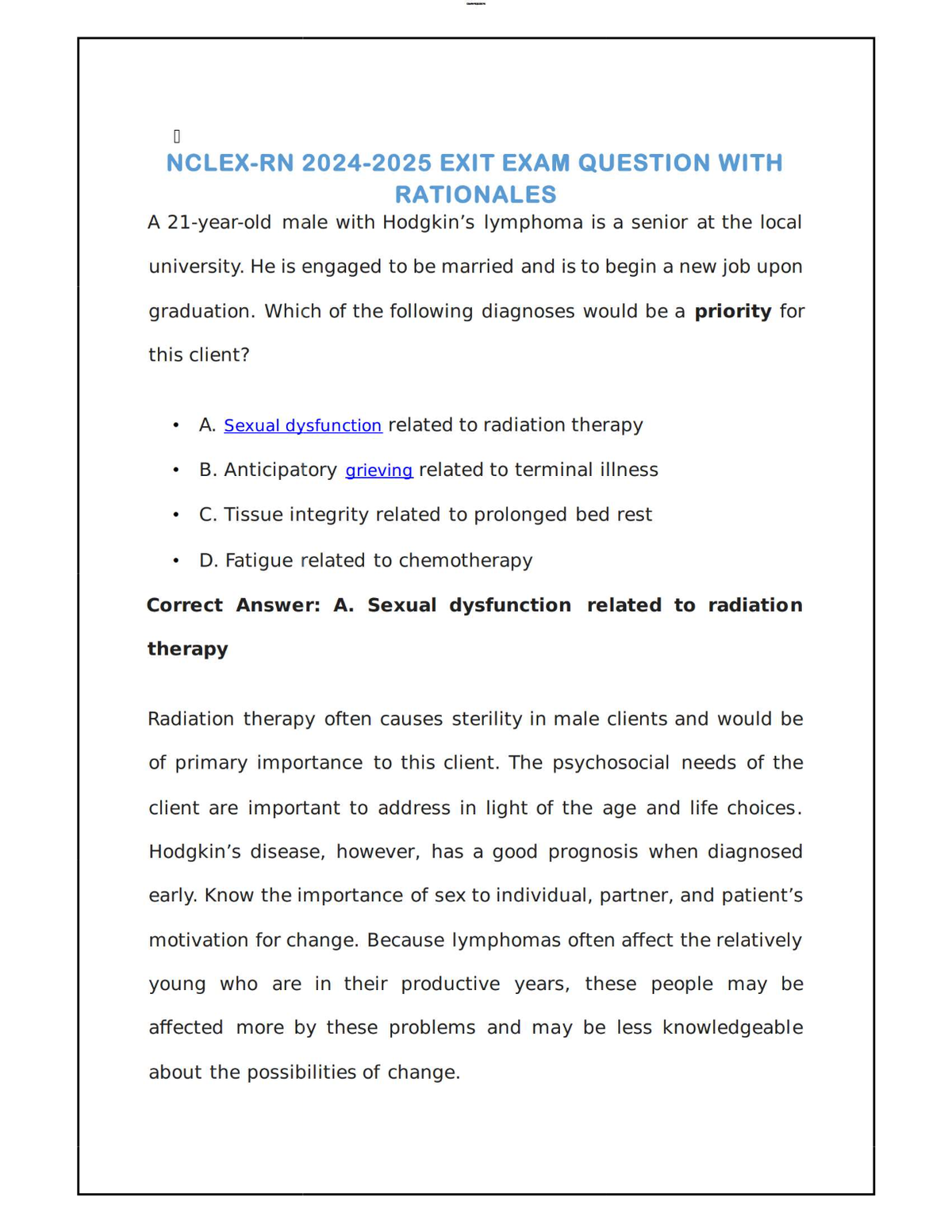 NCLEX-RN 2024–2025 Exit Exam Practice – Questions with Detailed Rationales