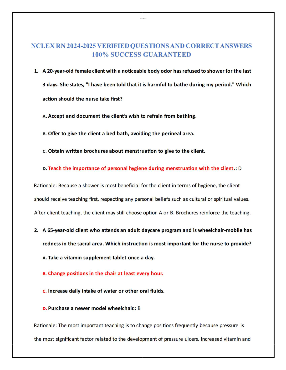 NCLEX-RN 2024–2025 Verified Q&A Guide – 100% Success Assurance