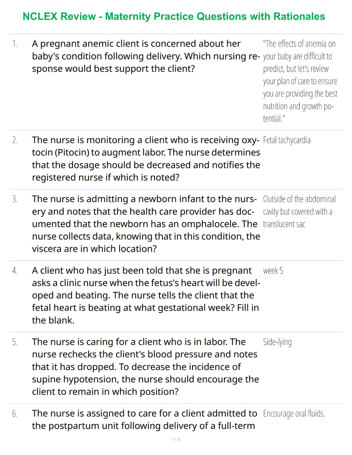 NCLEX Review - Maternity Practice Questions with Rationales