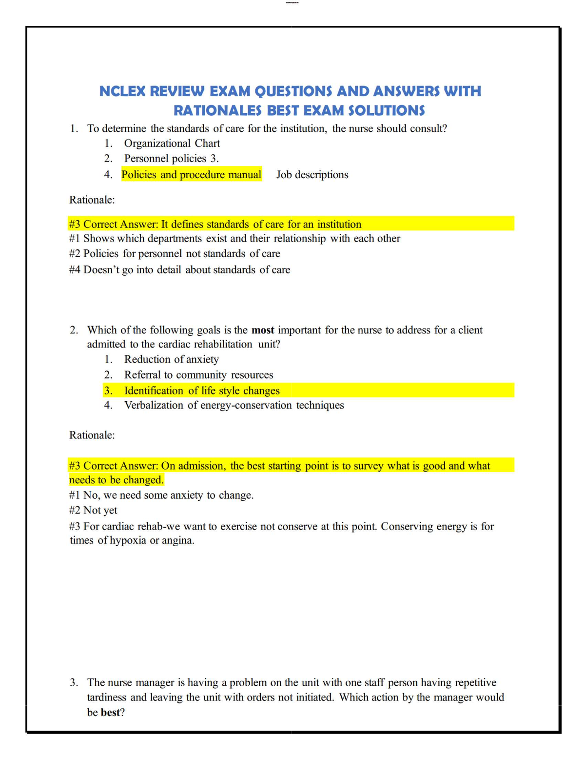 NCLEX Review Exam – Practice Questions & Answers with Rationale (Best Exam Solutions 2025)