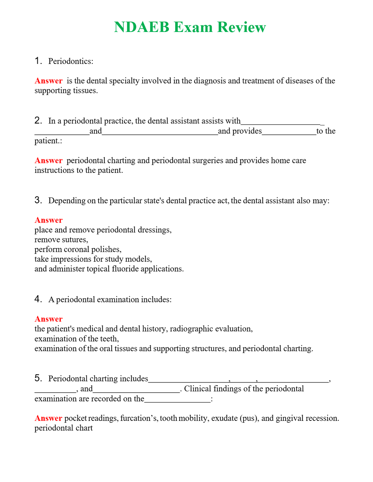 NDAEB Exam Review Questions With Complete Grade A+ Answers