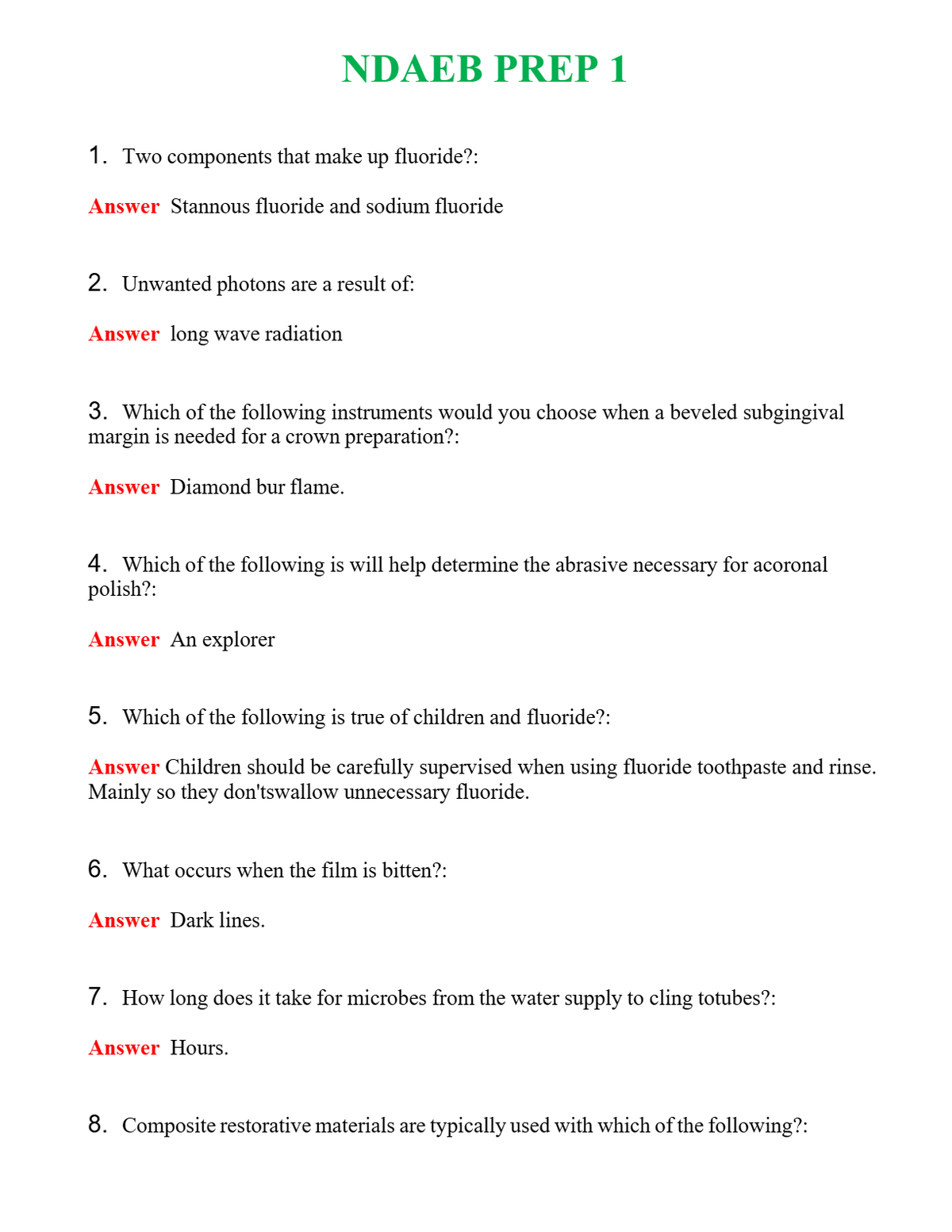 NDAEB PREP 1 Questions With Complete Grade A+ Answers