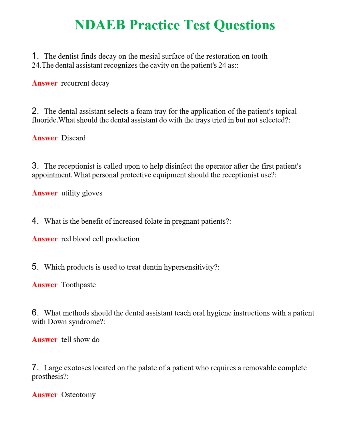 NDAEB Practice Test Questions Questions With Complete Grade A+ Answers
