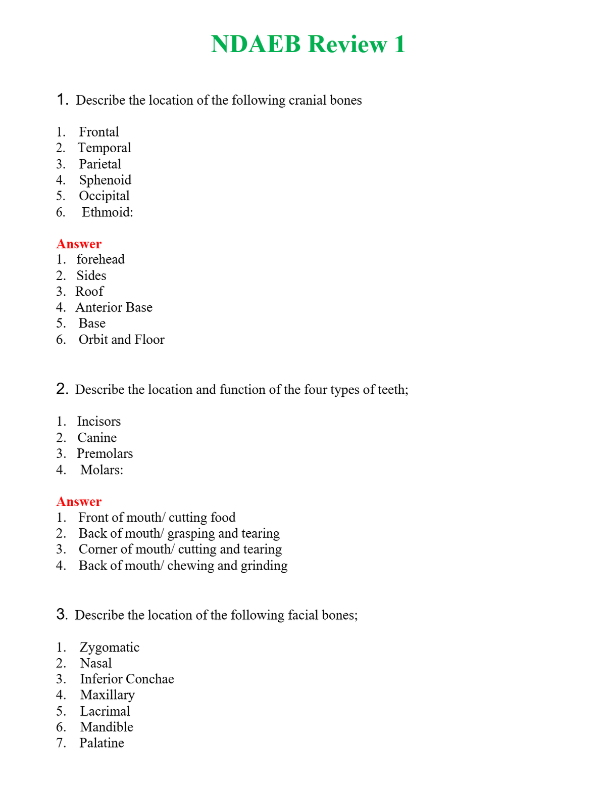 NDAEB Review 1 Questions With Complete Grade A+ Answers