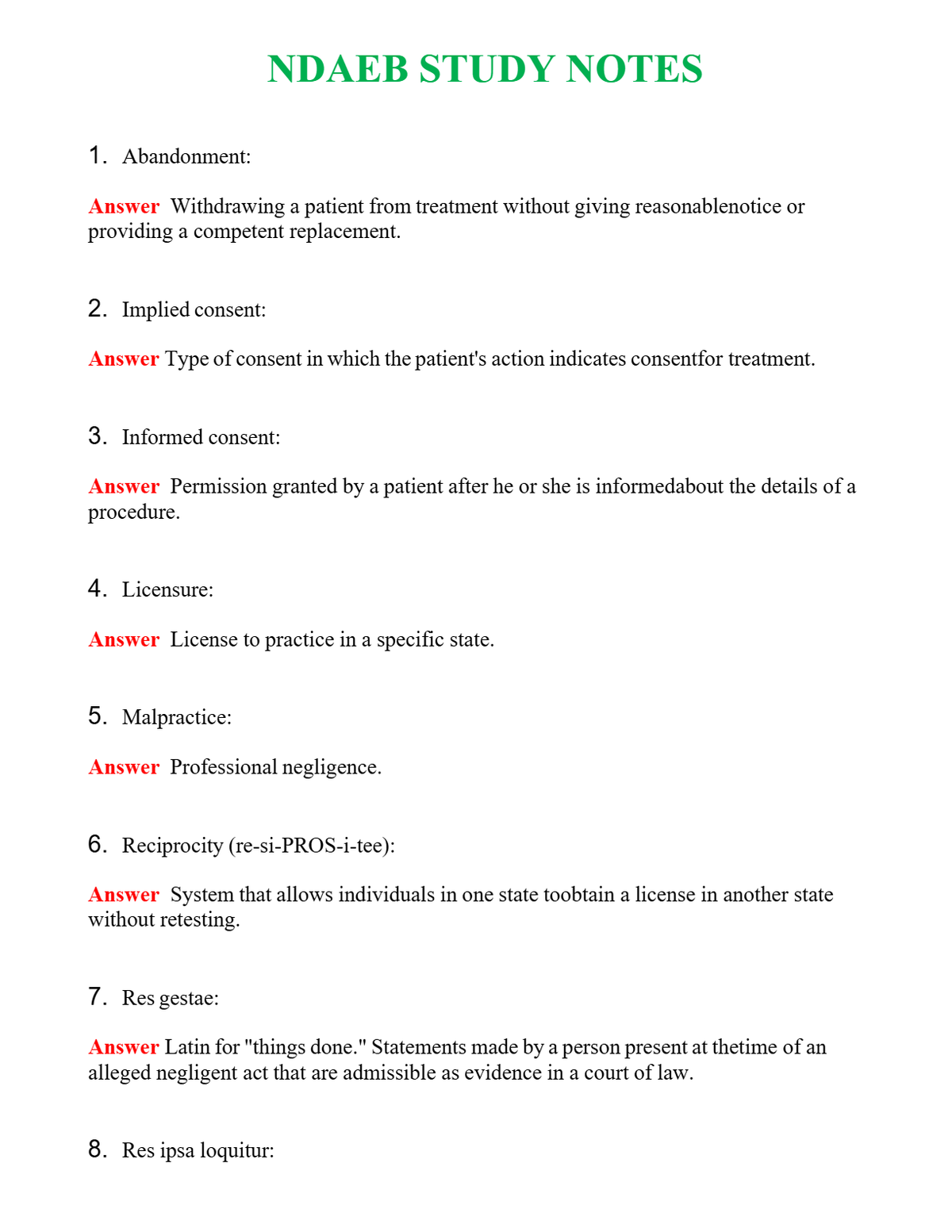 NDAEB STUDY NOTES Questions With Complete Grade A+ Answers