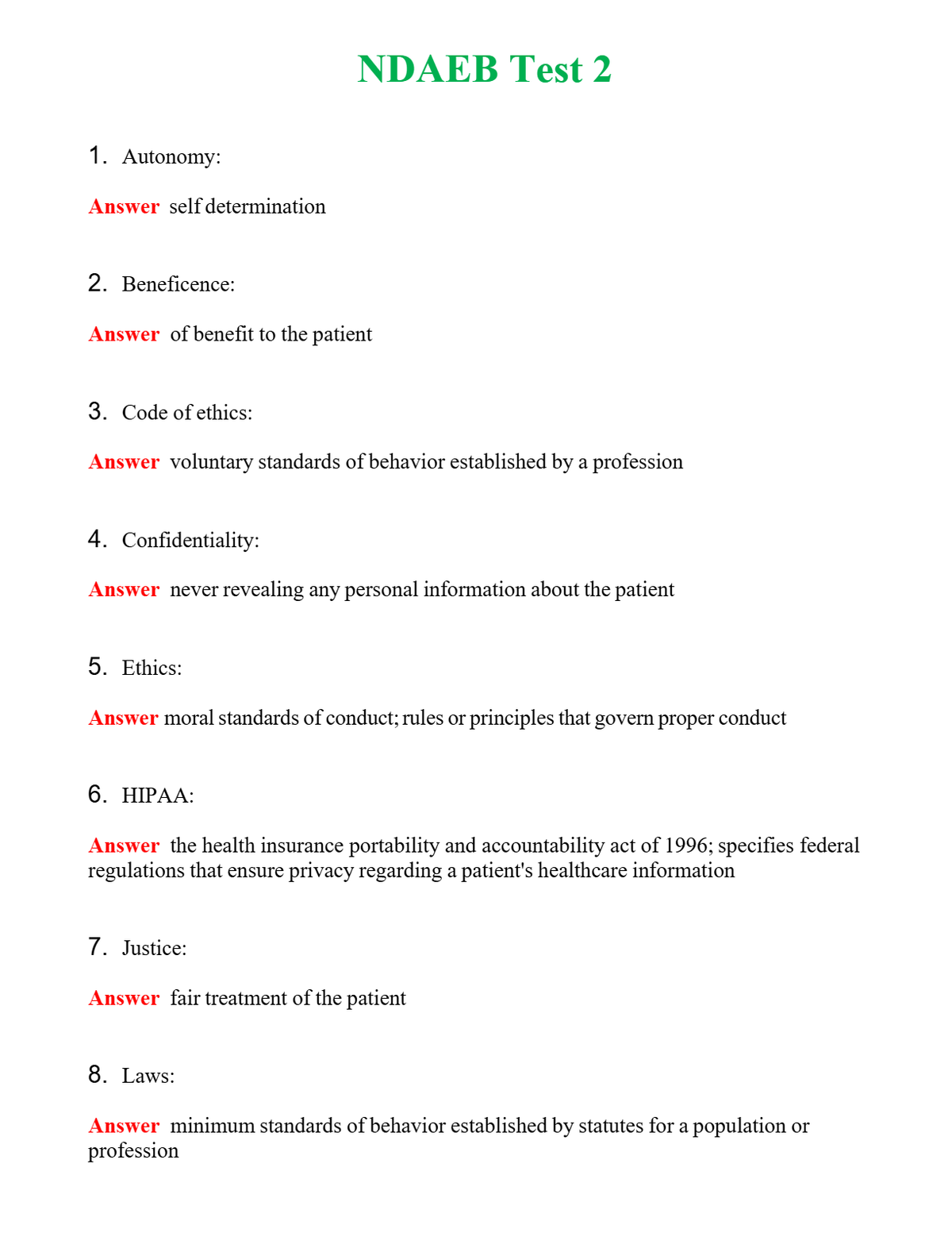 NDAEB Test 2 Questions With Complete Grade A+ Answers
