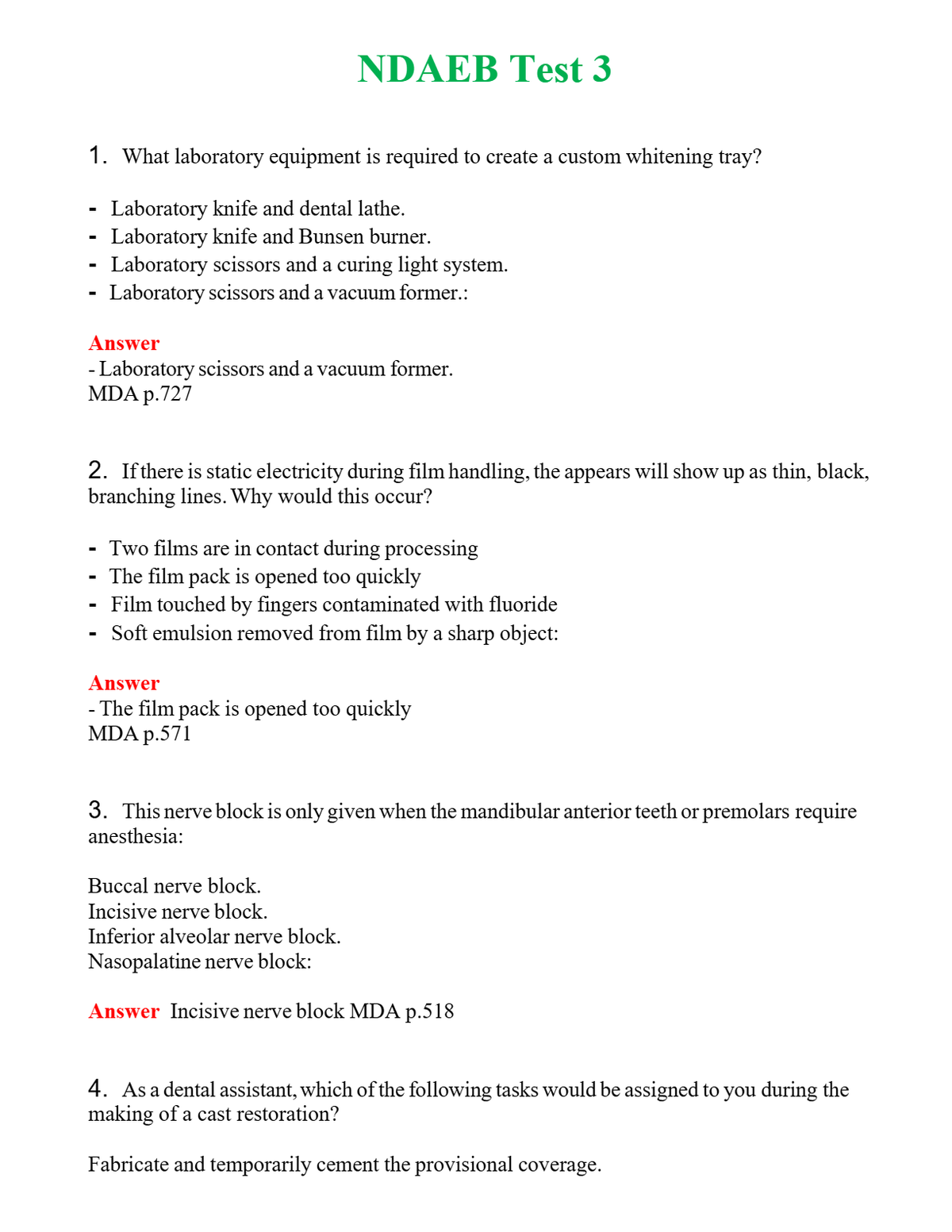 NDAEB Test 3 Questions With Complete Grade A+ Answers