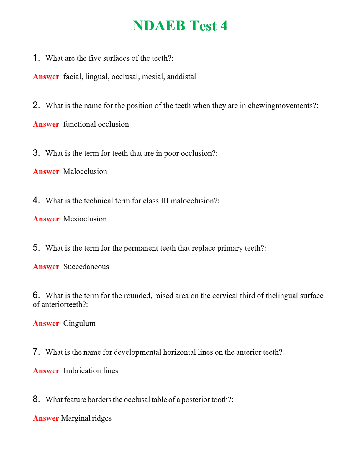 NDAEB Test 4 Questions With Complete Grade A+ Answers