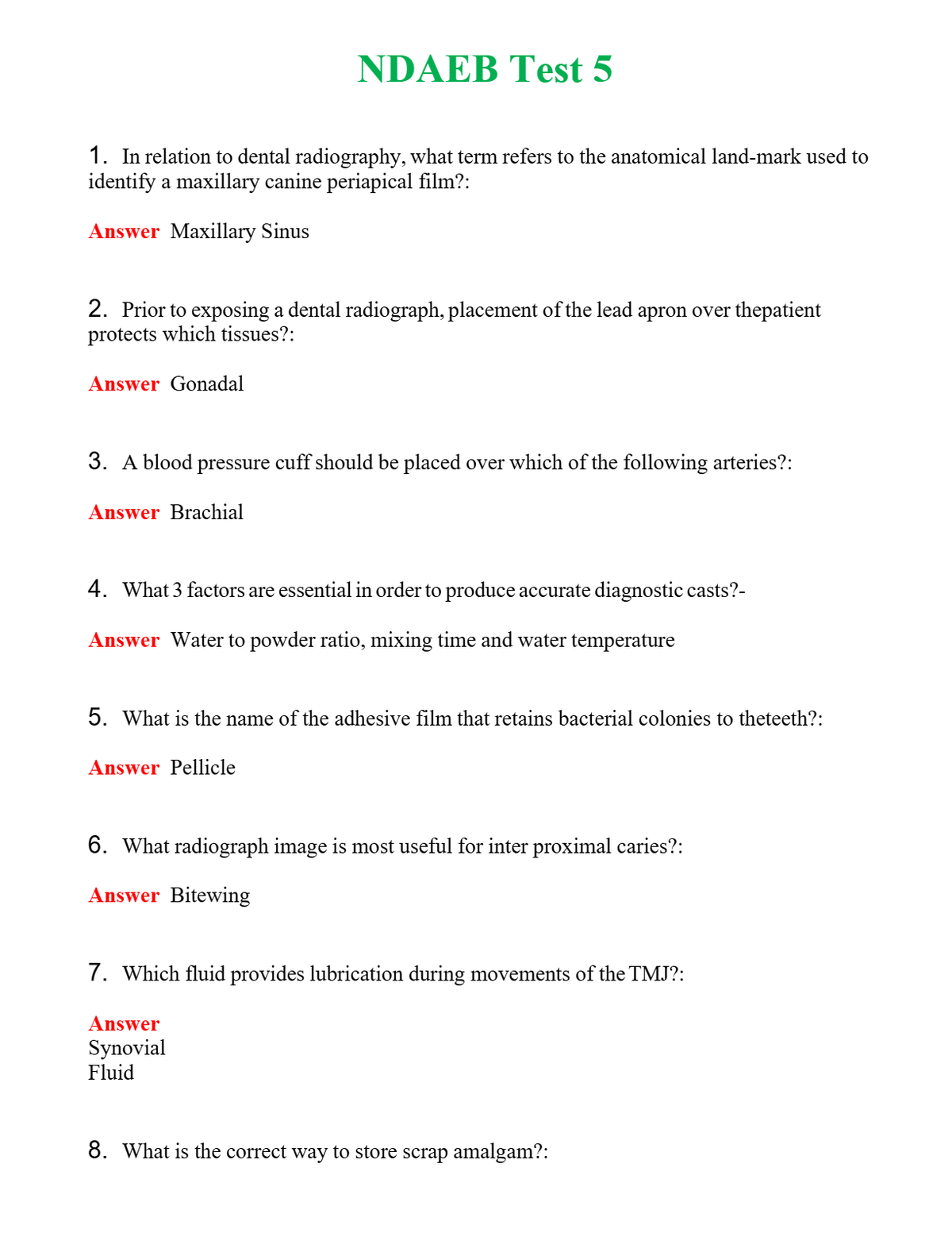 NDAEB Test 5 Questions With Complete Grade A+ Answers