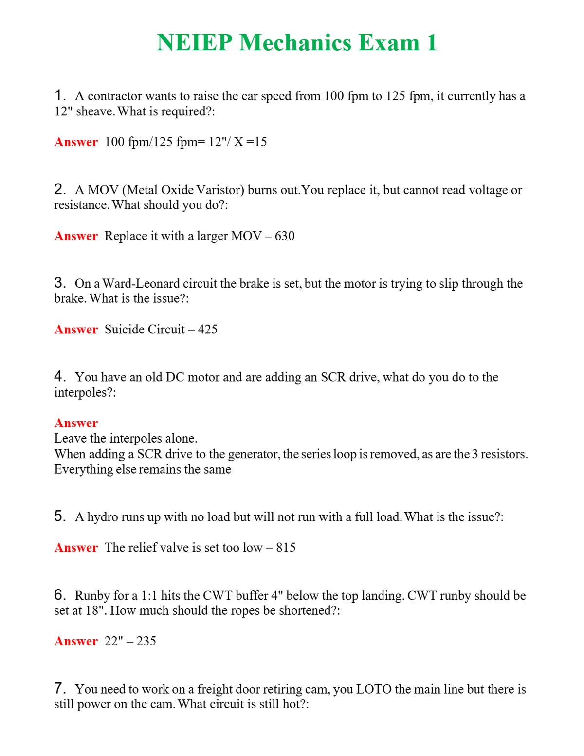 NEIEP Mechanics Exam 1 | Actual Questions and Verified Answers ( Included ) 100% Correct