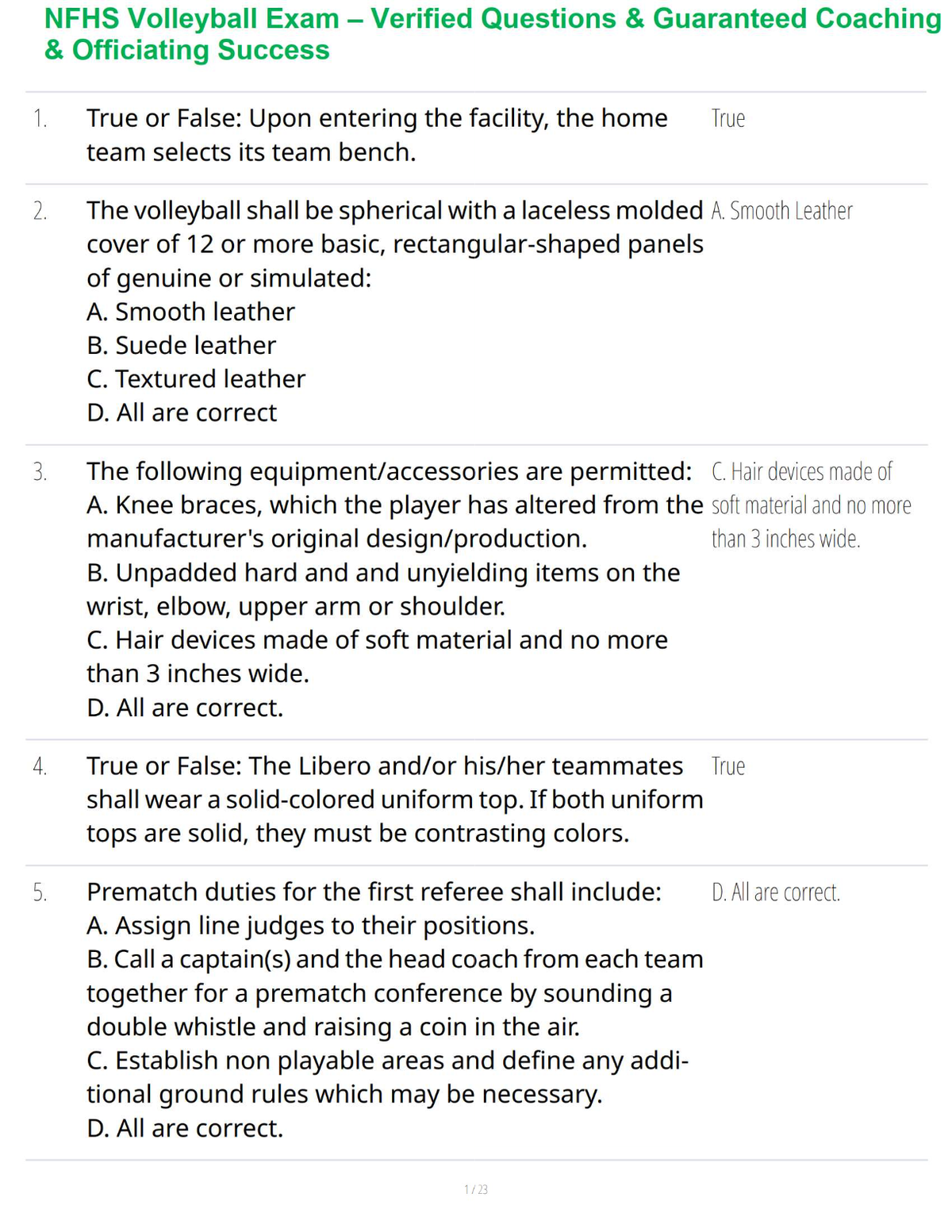 NFHS Volleyball Exam – Verified Questions & Guaranteed Coaching & Officiating Success