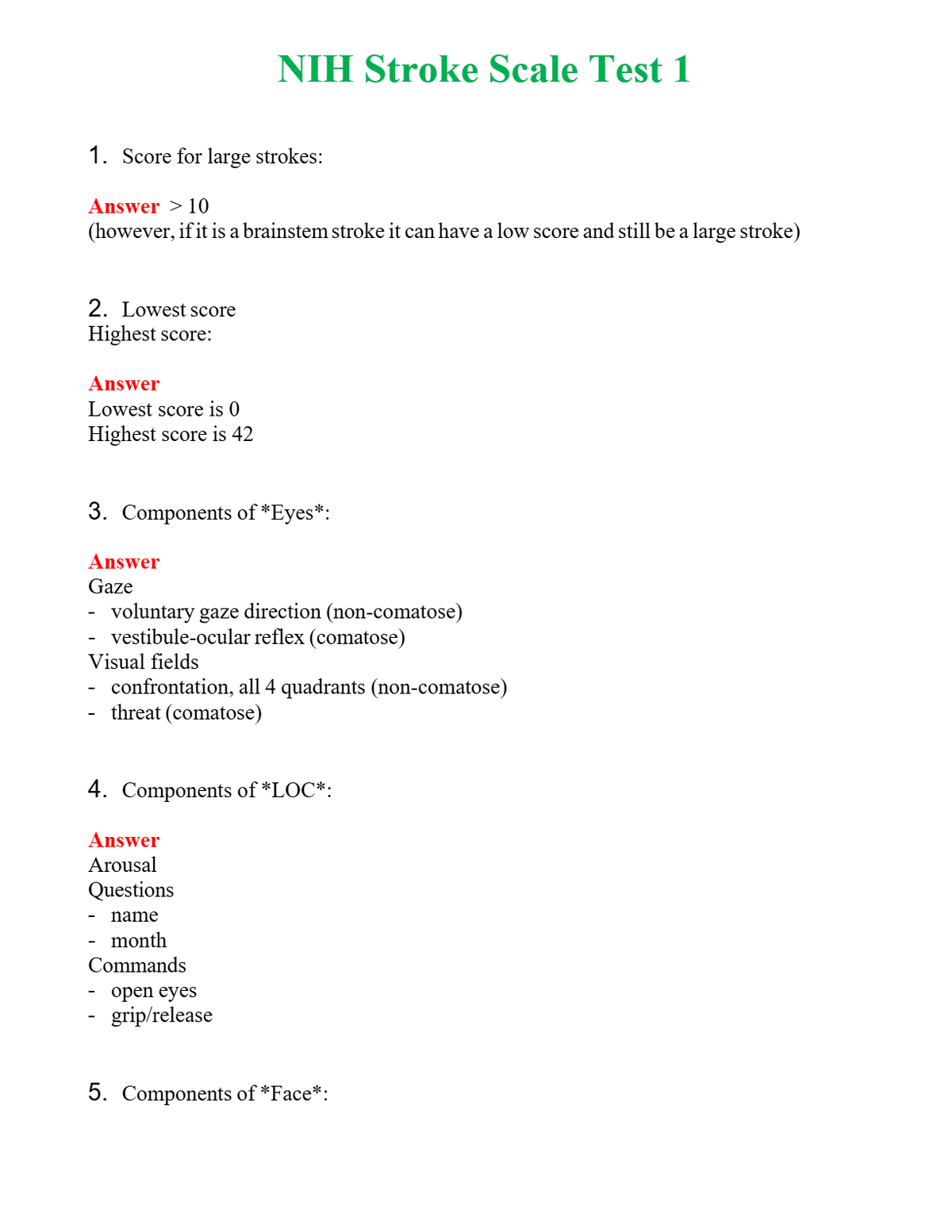 NIH Stroke Scale Test 1 Questions With Complete Grade A+ Answers
