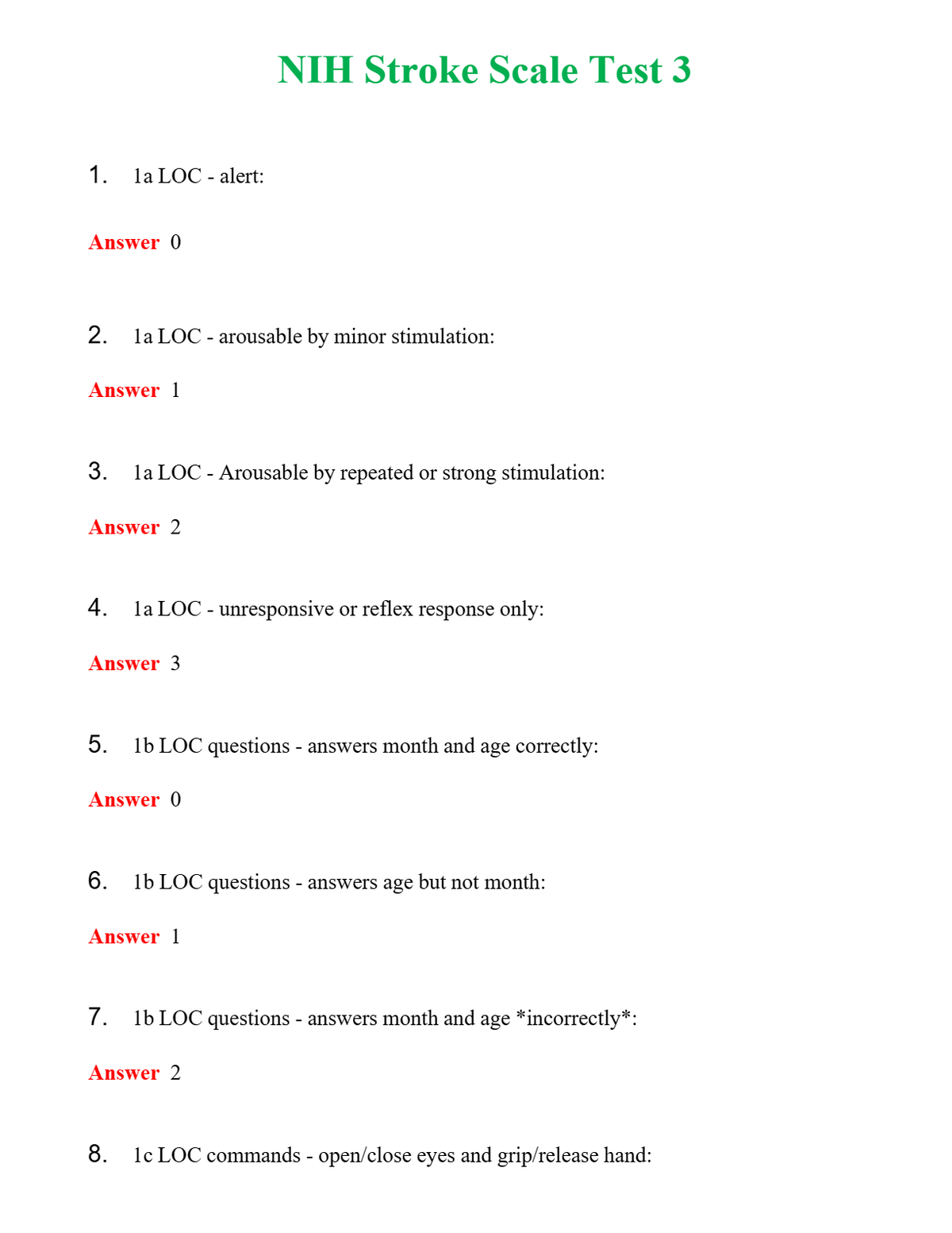 NIH Stroke Scale Test 3 Questions With Complete Grade A+ Answers