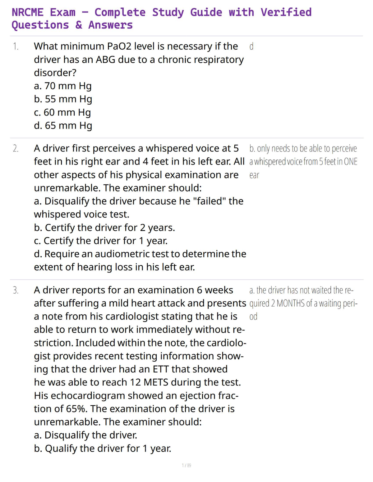 NRCME Exam – Complete Study Guide with Verified Questions & Answers