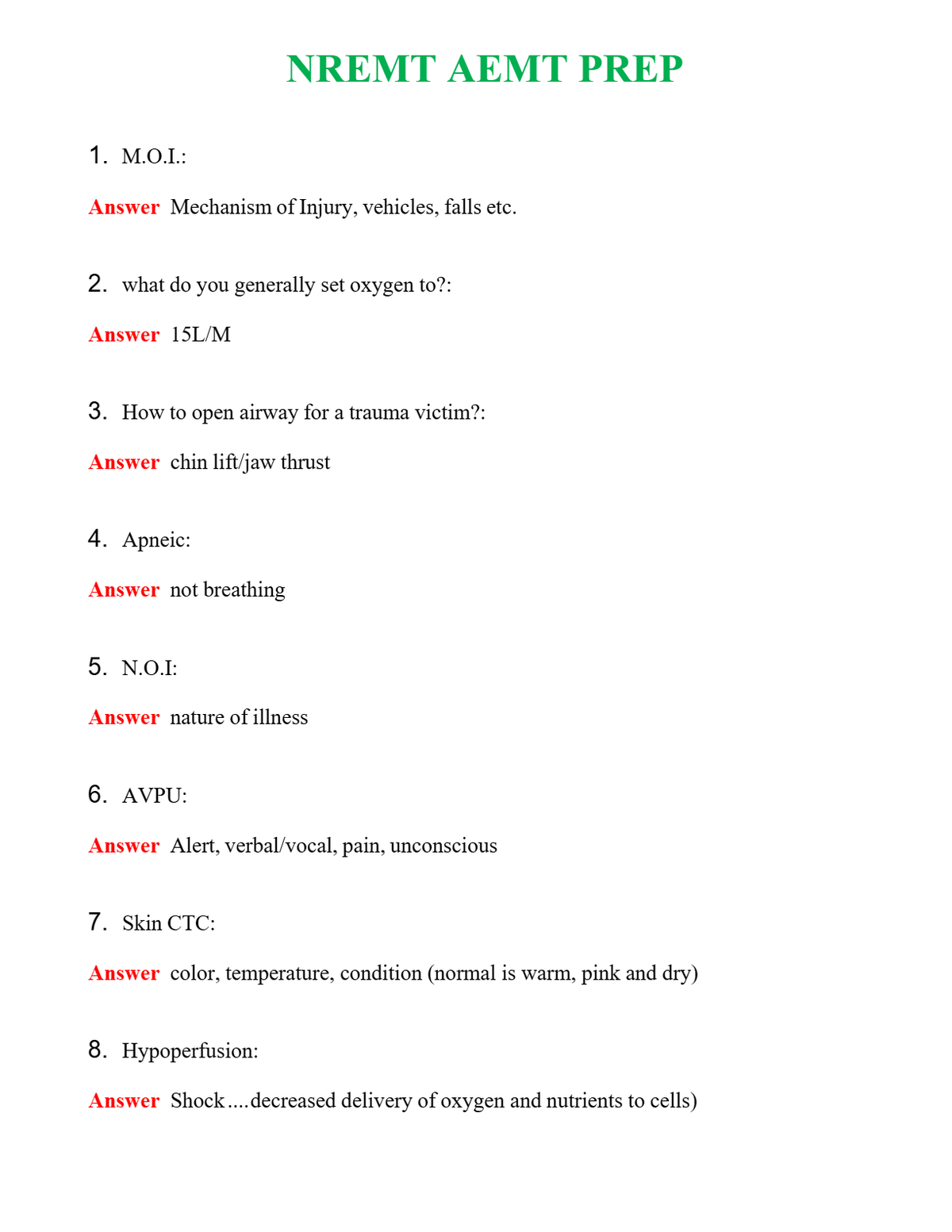 NREMT AEMT PREP Questions With Complete Grade A+ Answers