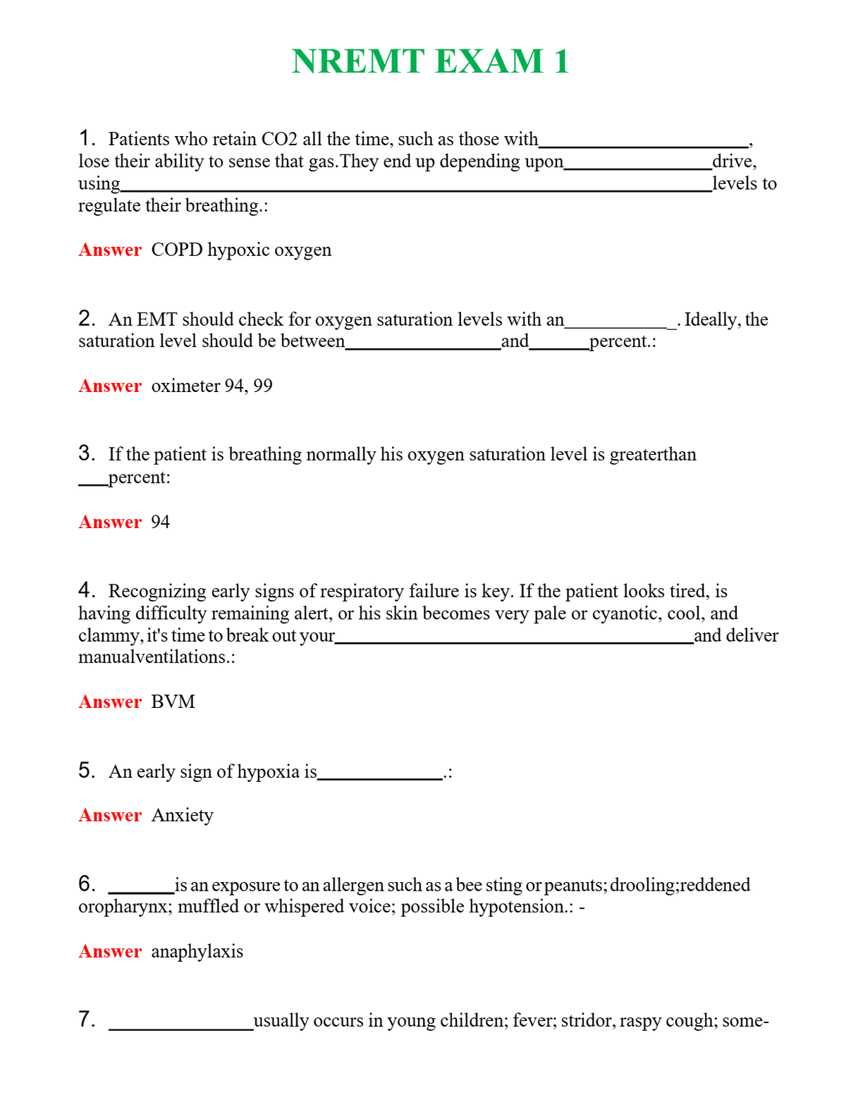 NREMT EXAM 1 Questions With Complete Grade A+ Answers