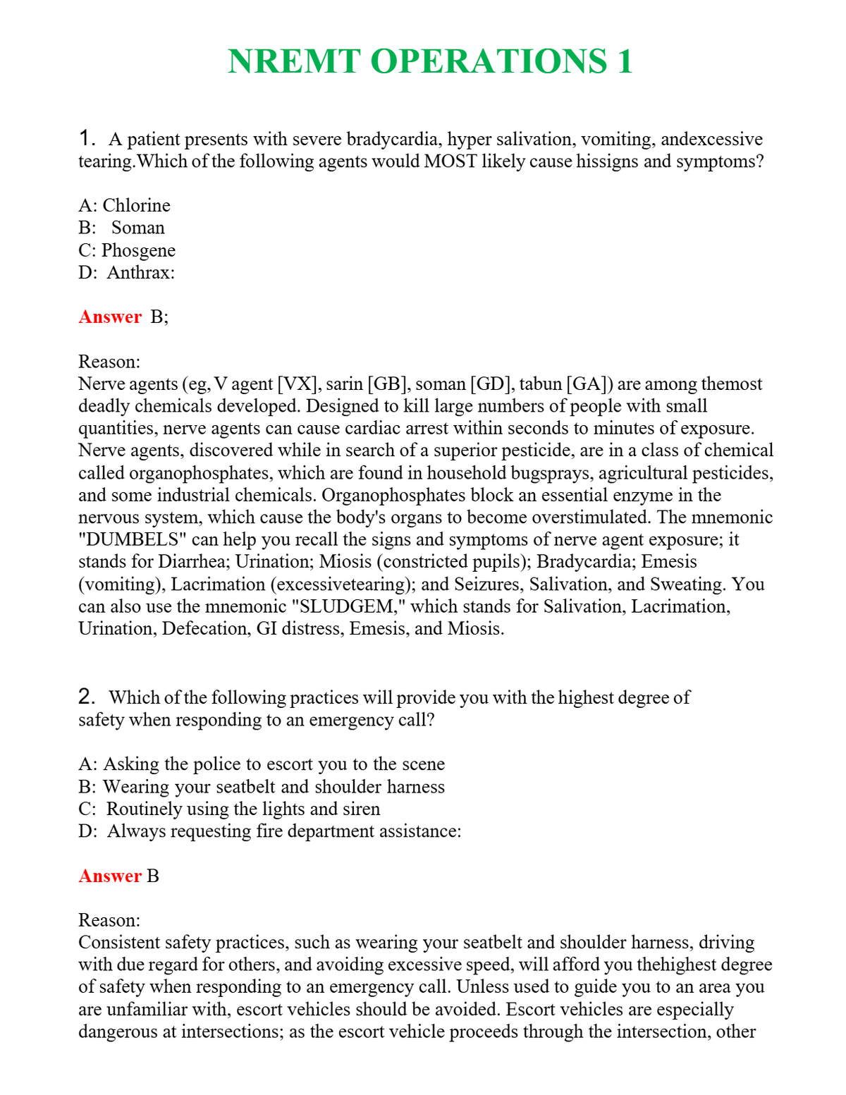 NREMT OPERATIONS 1 Questions With Complete Grade A+ Answers