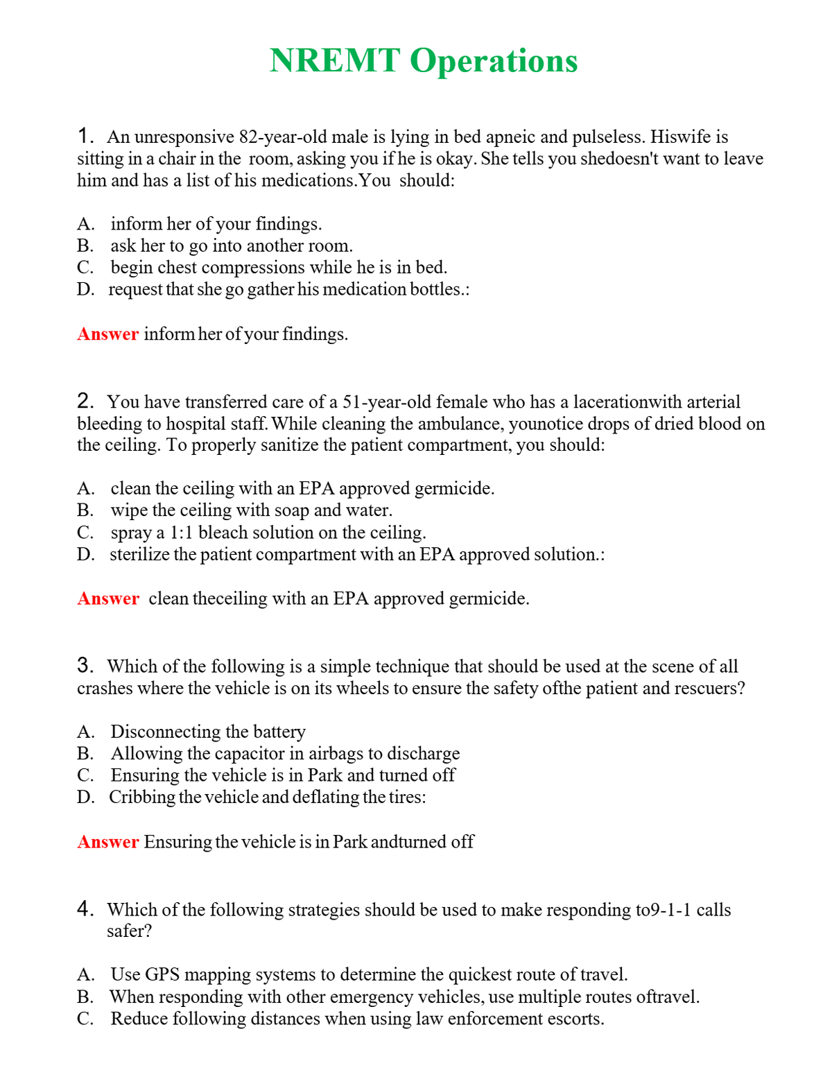 NREMT Operations Questions With Complete Grade A+ Answers