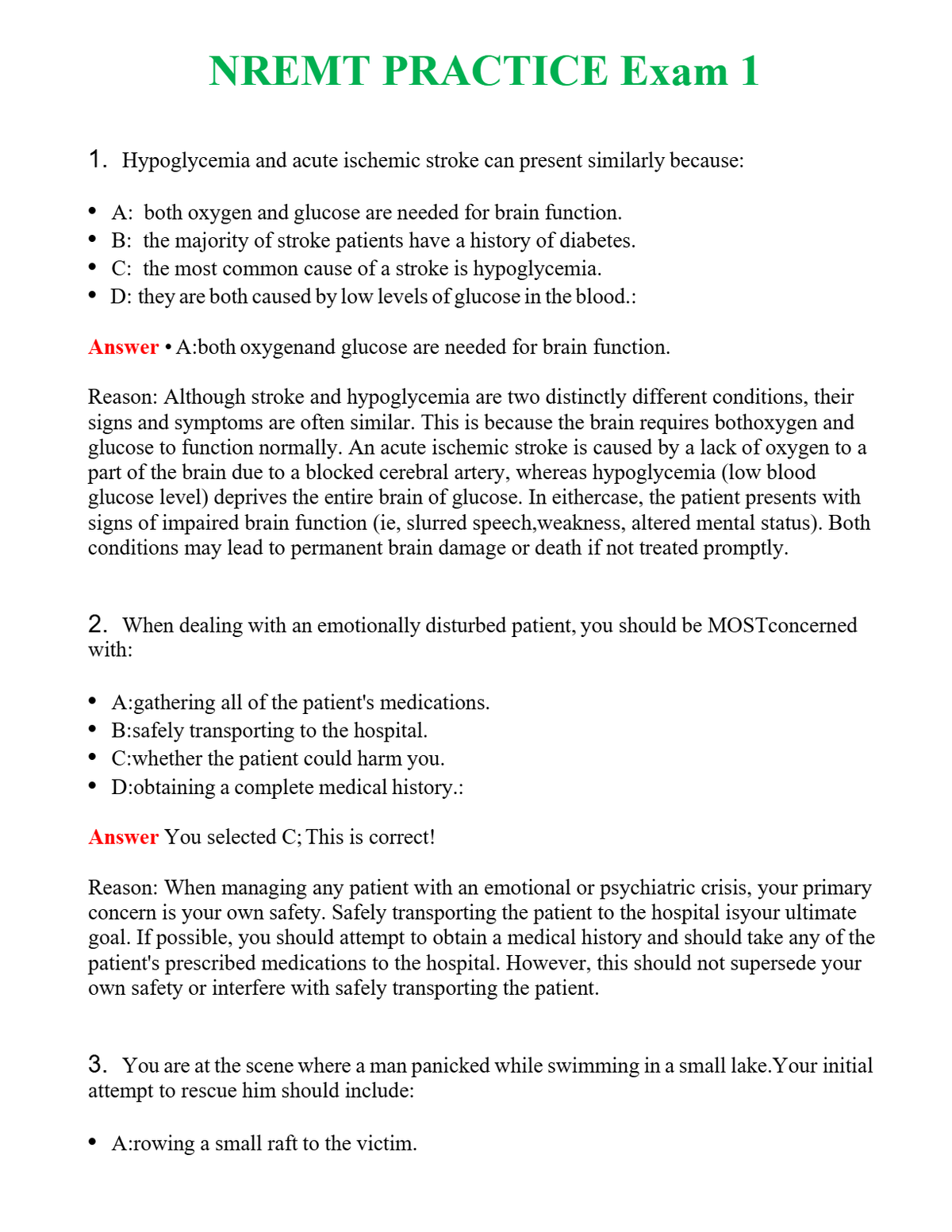 NREMT PRACTICE Exam 1 Questions With Complete Grade A+ Answers