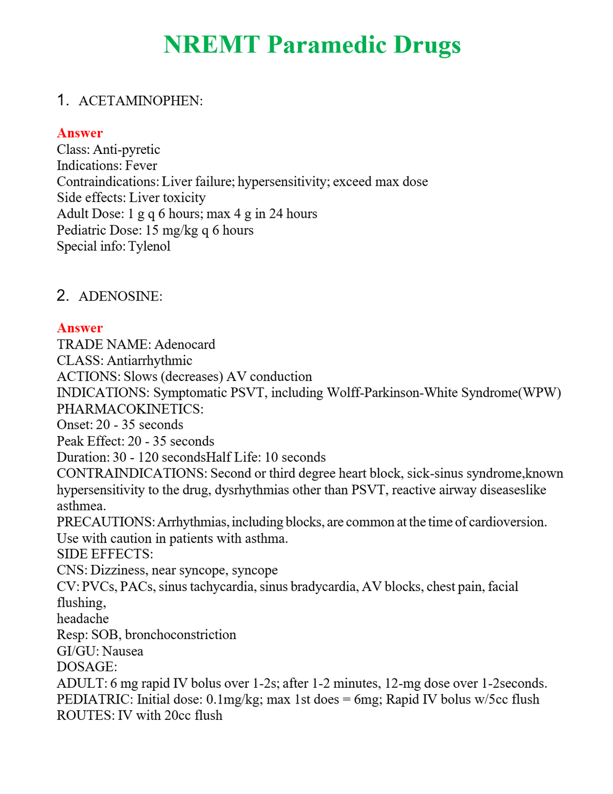 NREMT Paramedic Drugs Questions With Complete Grade A+ Answers