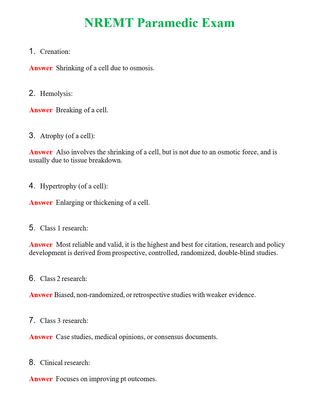 NREMT Paramedic Exam Questions With Complete Grade A+ Answers