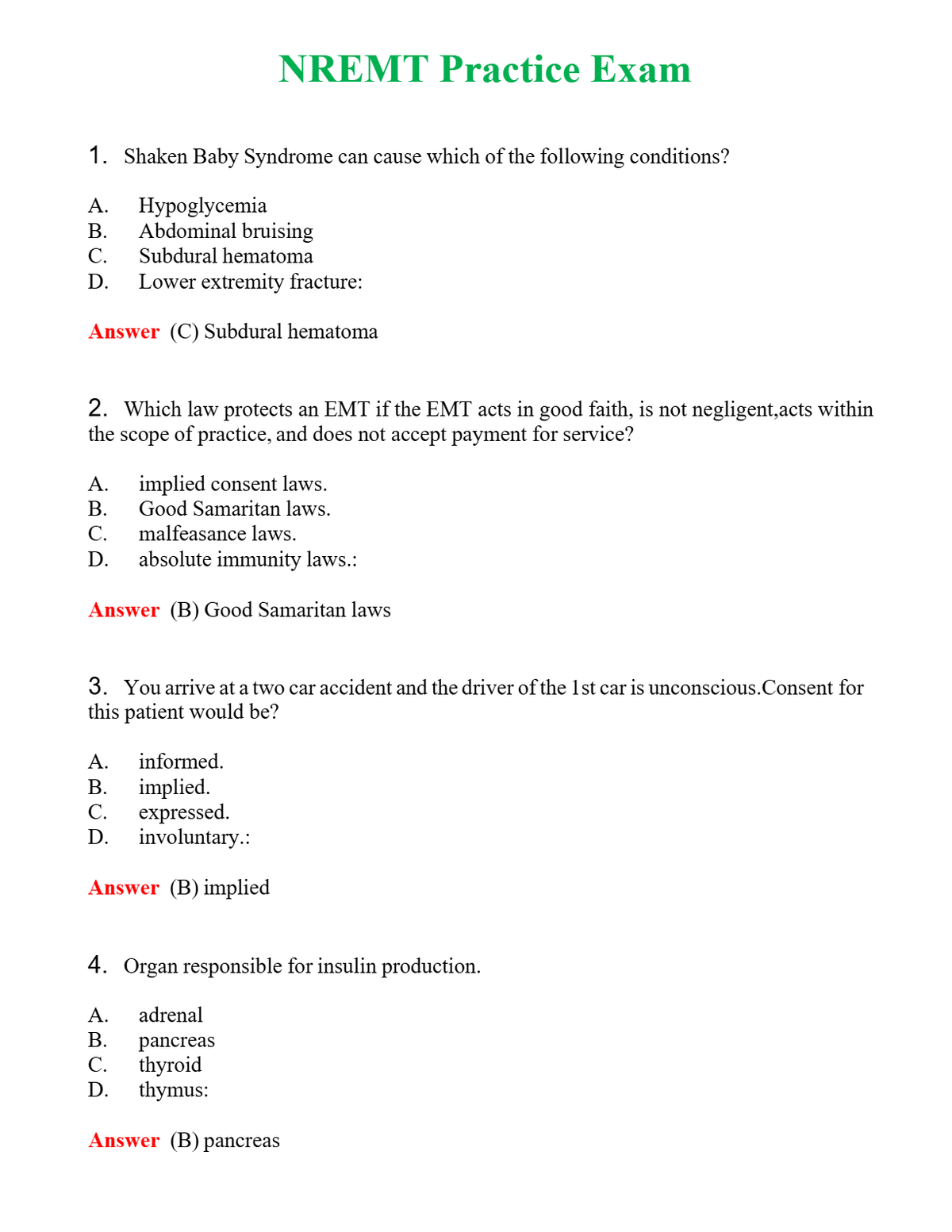 NREMT Practice Exam Questions With Complete Grade A+ Answers