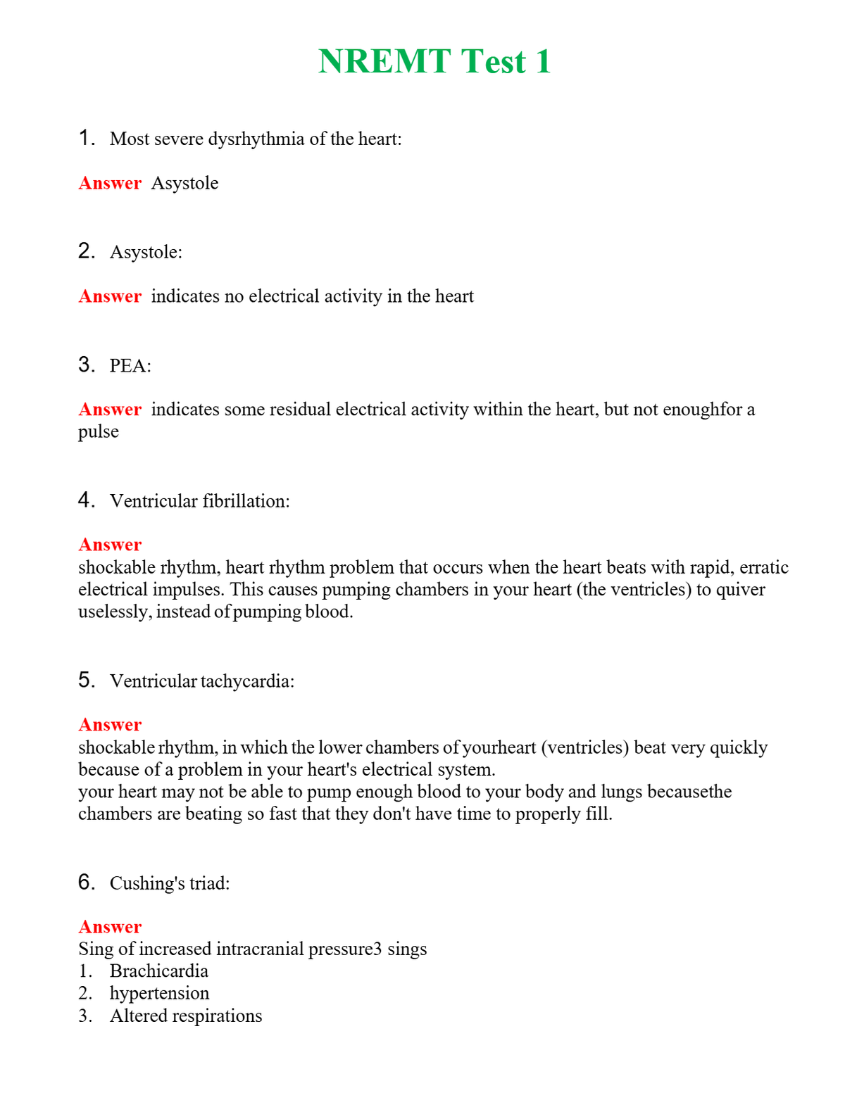 NREMT Test 1 Questions With Complete Grade A+ Answers