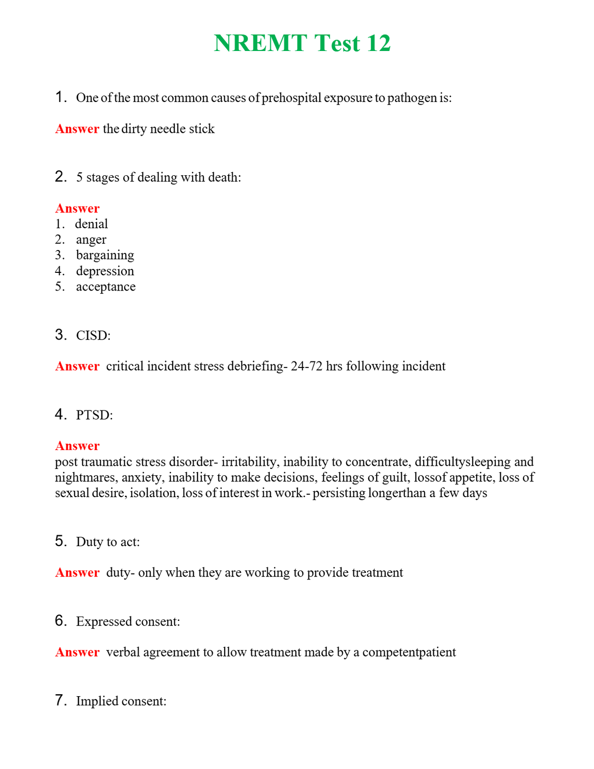 NREMT Test 12 Questions With Complete Grade A+ Answers