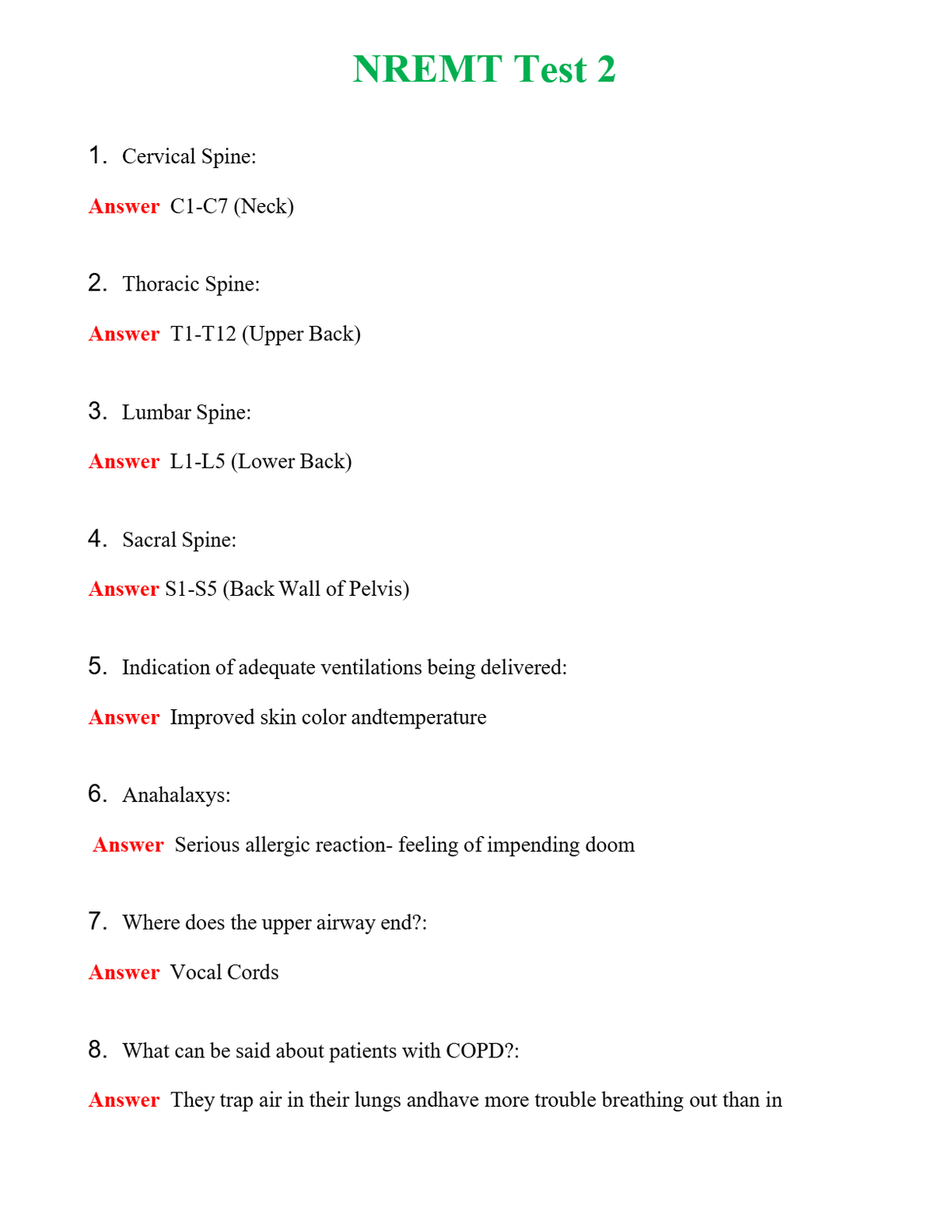 NREMT Test 2 Questions With Complete Grade A+ Answers