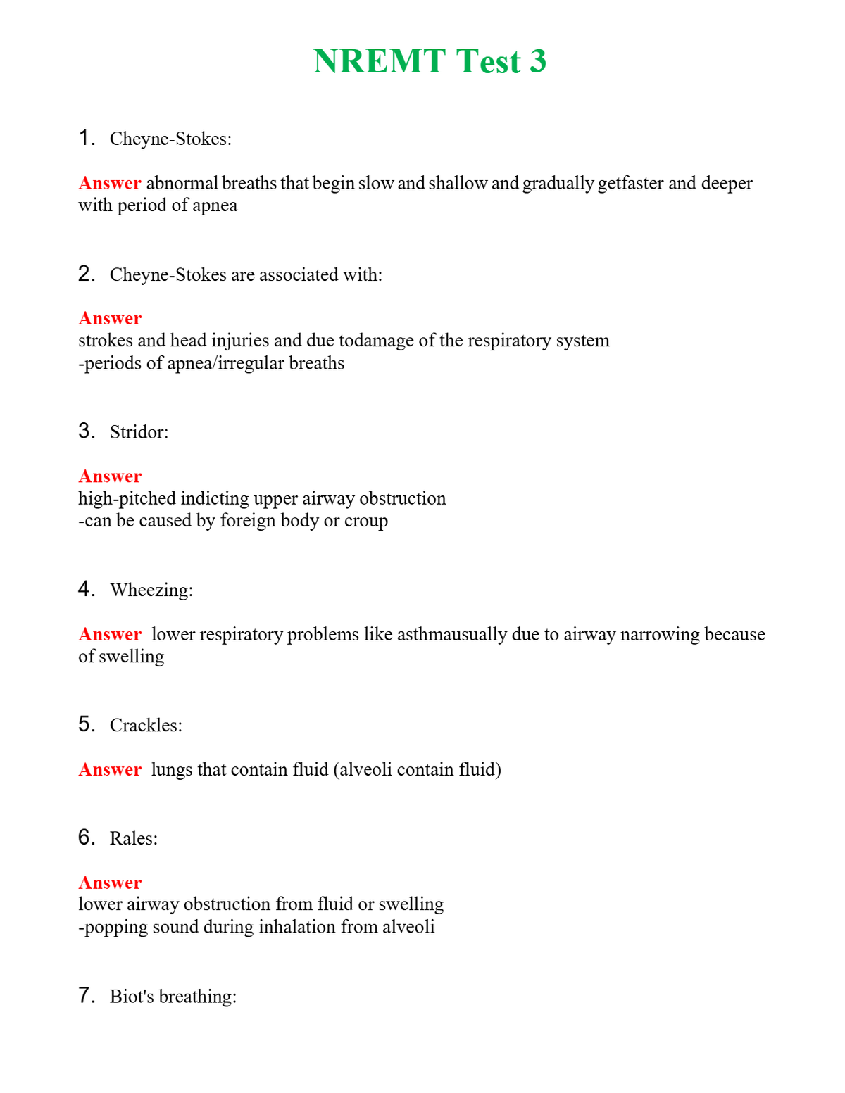 NREMT Test 3 Questions With Complete Grade A+ Answers