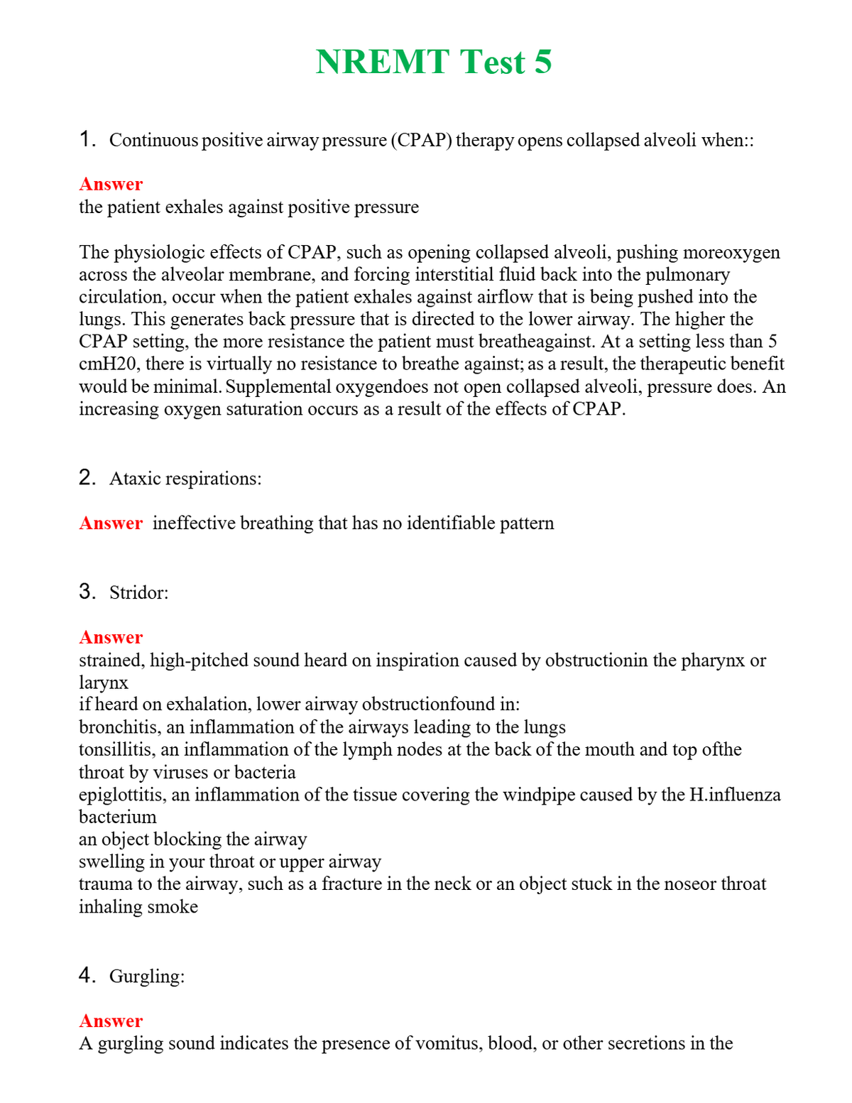 NREMT Test 5 Questions With Complete Grade A+ Answers